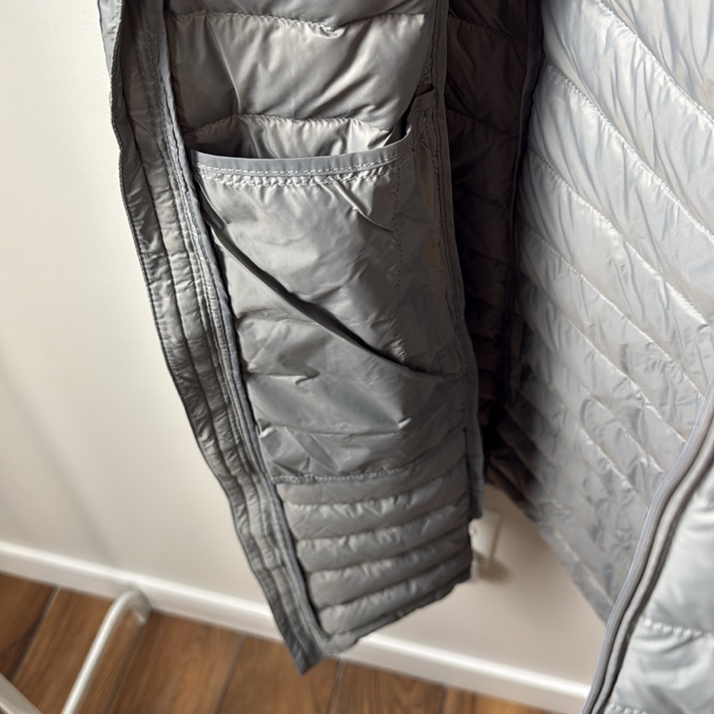 Quince Gray Hooded Puffer Coat Lightweight Down Long  Jacket NWT small - Picture 13 of 13